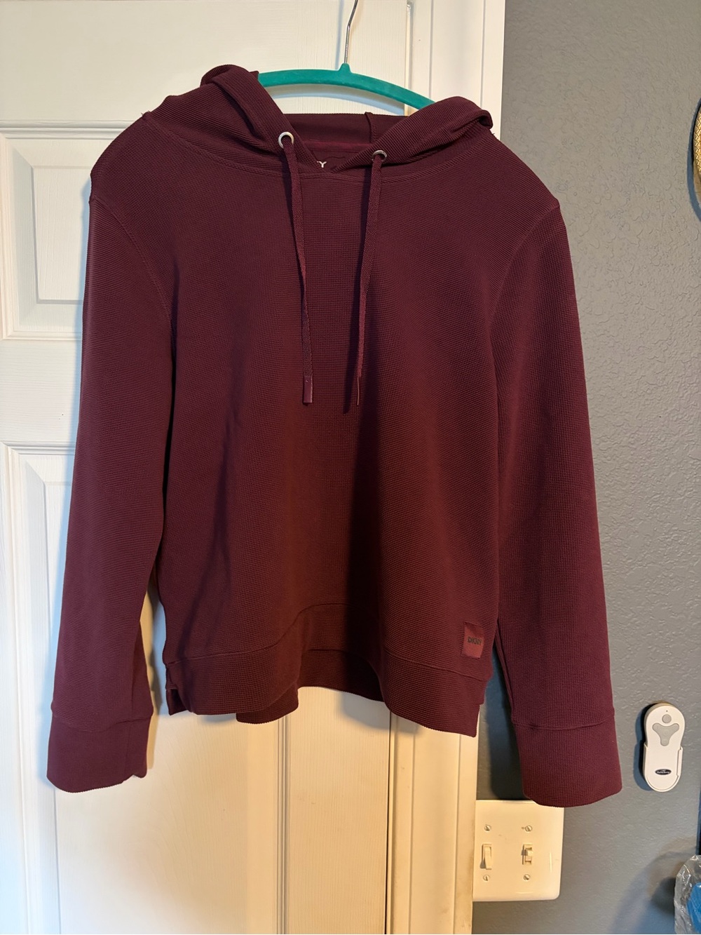 DKNY Women's Burgundy Cowl Hoodie Sweater